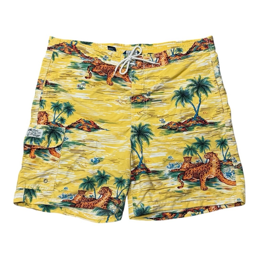 Polo Ralph Lauren Board Shorts Swim Trunks Jaguar Jungle Yellow Men’s Sz M